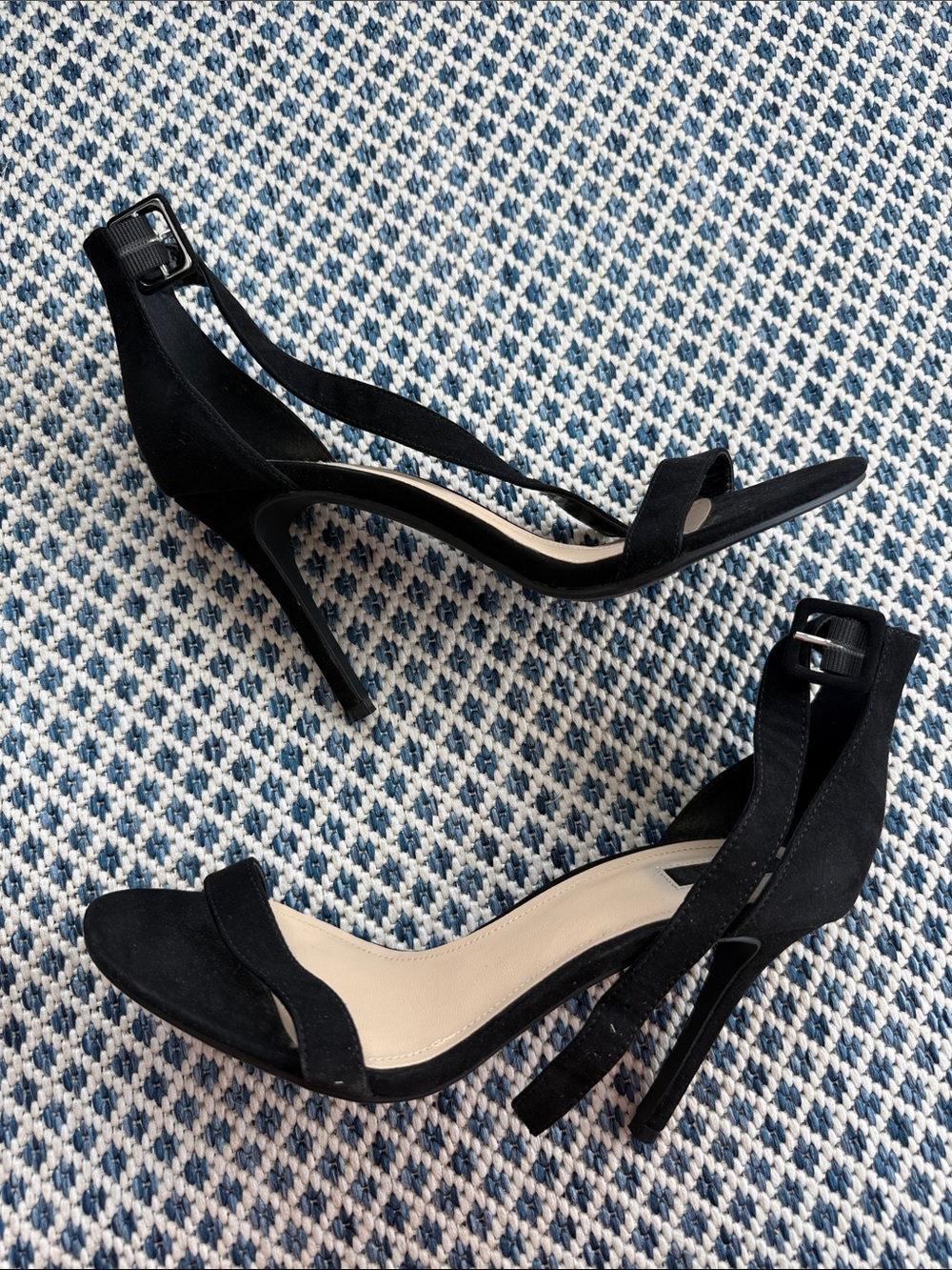 H&M Black Suede Ankle-Strap Stiletto Sandals